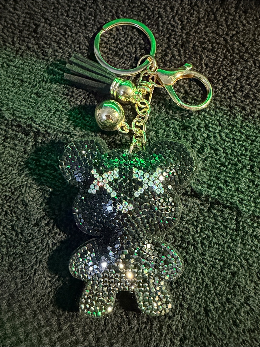 Sparkling Bear Crystal Keychain - Black & Gold